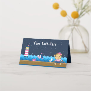 Carte De Placement Nautical Girl Monkey rose et la marine fête d'anni