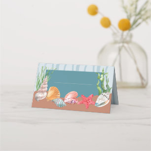 Carte De Placement Nautique Blue Tropical Seashell Beach Mariage