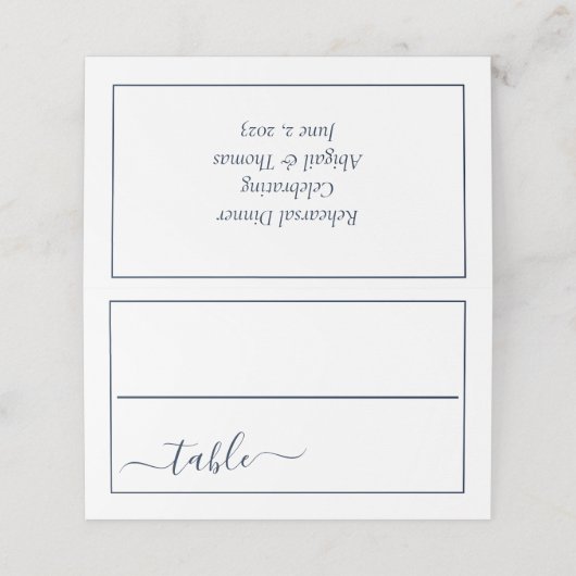 Carte De Placement Navy Blue White Calligraphie Script Mariage élégan (Extérieur déplié)