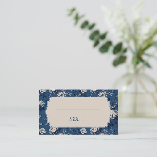 Carte De Placement Navy Élégant Floral (Debout devant)