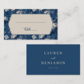 Carte De Placement Navy Élégant Floral (Devant / Derrière)