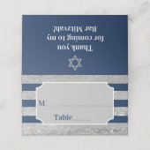 Carte De Placement Navy, Gris Stripes Bar Mitzvah (Extérieur déplié)