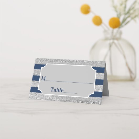 Carte De Placement Navy, Gris Stripes Bar Mitzvah (Devant)