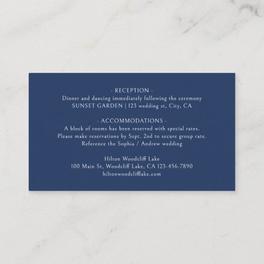 Carte De Placement Navy Rustic Wildflower QR Code Mini Details (Dos)