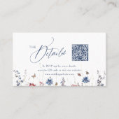 Carte De Placement Navy Rustic Wildflower QR Code Mini Details (Devant)