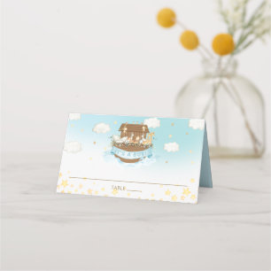 Carte De Placement Noah's Ark Blue Cute Animaux Garçon Nom du Baby sh