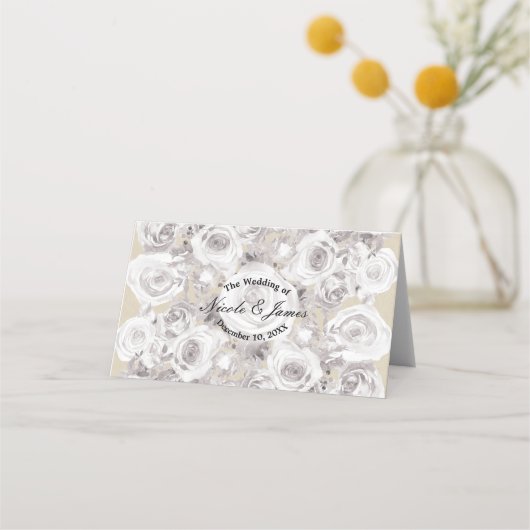 Carte De Placement Noces de roses d'hiver rustiques blanches Plan de (Devant)