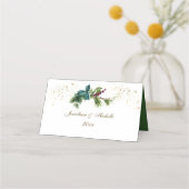 Carte De Placement Noël À feuillage persistant Holly Mariage d'hiver (Dos)