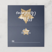 Carte De Placement Noël festif bleu marine étoile dorée (Extérieur déplié)