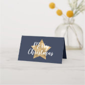 Carte De Placement Noël festif bleu marine étoile dorée (Dos)