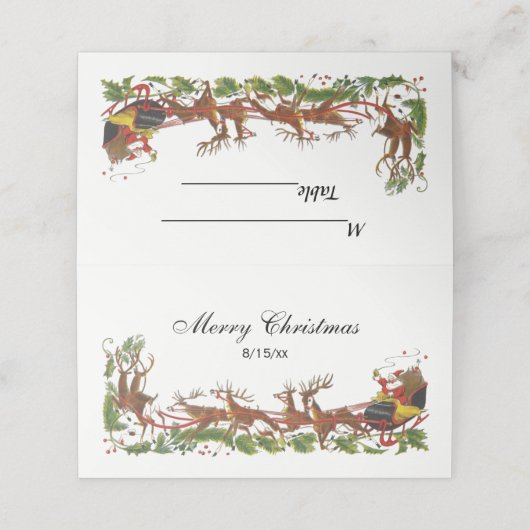 Carte De Placement Noël Noël Noël Père Noël Sleigh Reindeer frontière (Extérieur déplié)
