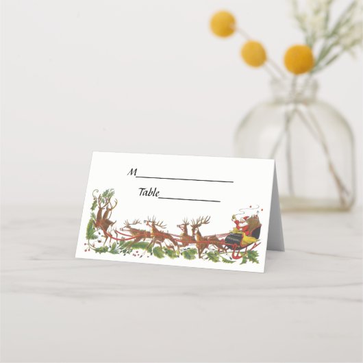 Carte De Placement Noël Noël Noël Père Noël Sleigh Reindeer frontière (Dos)