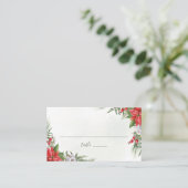 Carte De Placement Noël Poinsettia Mariage de verdure d'hiver (Debout devant)