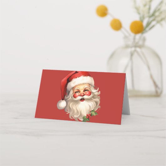 Carte De Placement Noël rétro Holly Jolly Santa Claus (Devant)