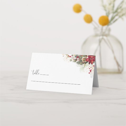 Carte De Placement Noël Rouge Poinsettia Mariage plié Carte de lieu (Devant)