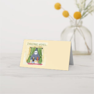 Carte De Placement Noël Souhaite Mignonne Enfant & Kitty Chat Noël