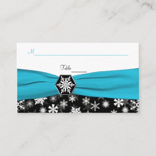 Carte De Placement Noir, Blanc, Aqua Snowflakes (Devant)
