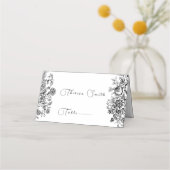 Carte De Placement Noir Blanc Damassé Floral Toile (Devant)