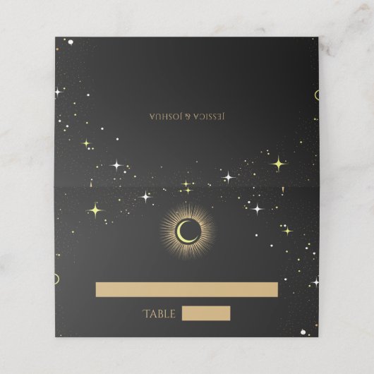 Carte De Placement Noir céleste Élégant (Extérieur déplié)