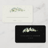 Carte De Placement Noir/Crème Snowberry + Eucalyptus Mariage plat (Devant / Derrière)