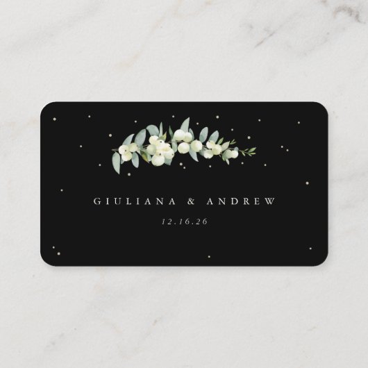 Carte De Placement Noir/Crème Snowberry + Eucalyptus Mariage plat (Dos)