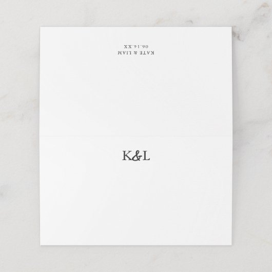 Carte De Placement Noir et blanc Moderne Monogramme Ampersand Mariage (Extérieur déplié)