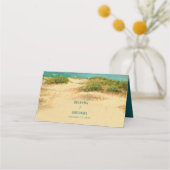 Carte De Placement Nom de destination de mariage côtier plage aquarel (Dos)