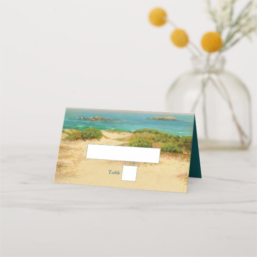 Carte De Placement Nom de destination de mariage côtier plage aquarel (Devant)
