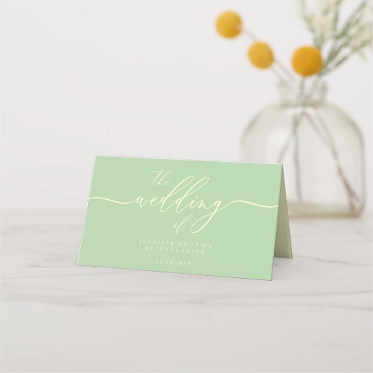 Carte De Placement Nom de mariage simple pistache et crème (Dos)
