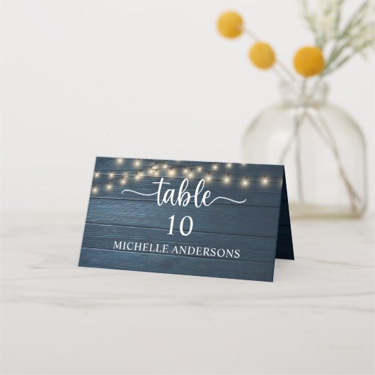 Carte De Placement Nom d'invité de dîner de mariage bleu marine rusti (Devant)