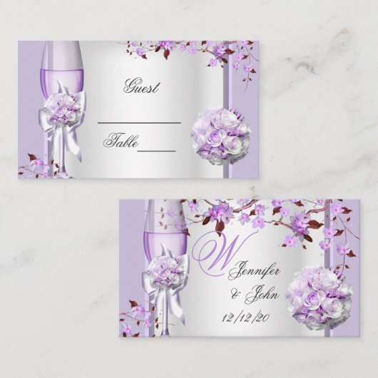 Carte De Placement Nom du mariage Place Lavender Purple Lilac 4 (Devant / Derrière)