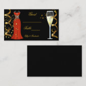 Carte De Placement Nom Place Fantastique Robe Rouge Noir Or (Devant / Derrière)