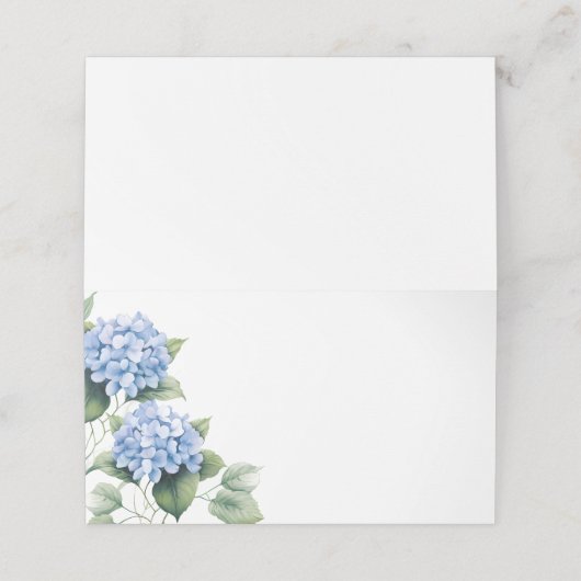 Carte De Placement Nom plié Placer carte-bleu hydrangée (Extérieur déplié)