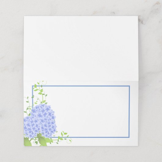 Carte De Placement Nom plié Placer carte-bleu hydrangée (Extérieur déplié)