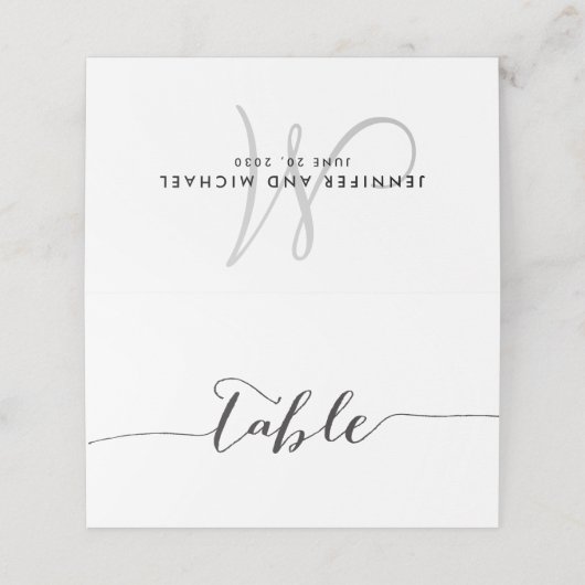 Carte De Placement Noms de table de script lettres main Mariage initi (Extérieur déplié)