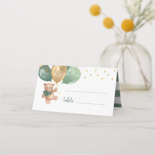 Carte De Placement Nounours en peluche Ballons Vert Sauge Baby Shower