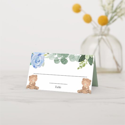 Carte De Placement Nounours twin bleu verdure fleurie (Devant)