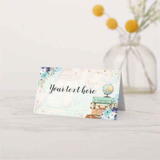 Carte De Placement Nourriture Tente Voyage Blue Floral Gold Adventure (Devant)