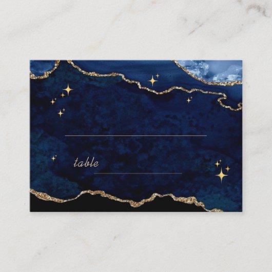 Carte De Placement Nuit céleste Navy Bleu Or Mariage (Devant)