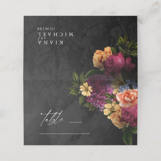 Carte De Placement Nuits Sultry Floral Mariage Table ID829 (Extérieur déplié)