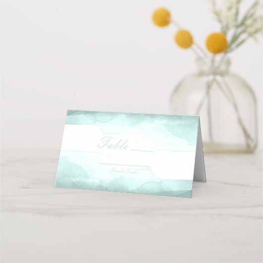 Carte De Placement Numéro de table aquarelle vert écume de mer (Devant)