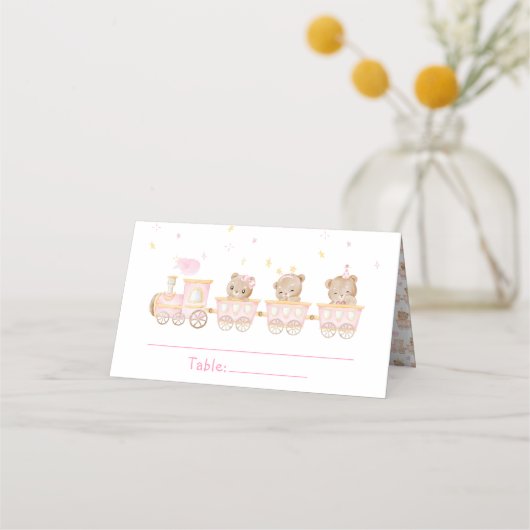 Carte De Placement Numéro de table Baby Shower Train Rose Ourson (Devant)