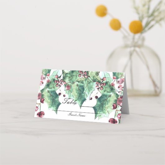 Carte De Placement Numéro de table Baies de houx pour mariage d'hiver (Dos)