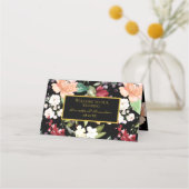 Carte De Placement Numéro de table | Bienvenue Elegant Black Gold Flo (Dos)