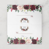 Carte De Placement Numéro de table Boho Merlot Navy Blue Floral Antle (Extérieur déplié)