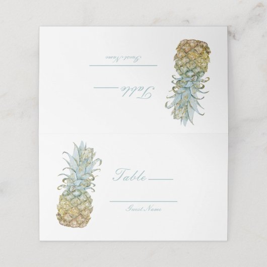Carte De Placement Numéro de table de mariage à l'ananas tropical (Extérieur déplié)