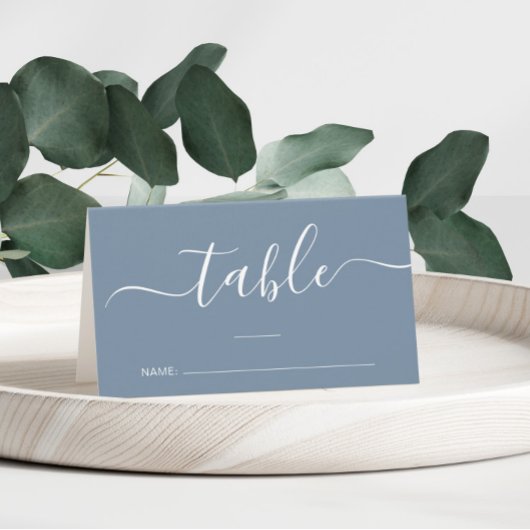 Carte De Placement Numéro de table de mariage Chic Script Bleu Poussi