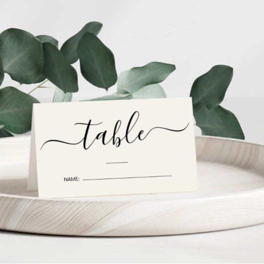 Carte De Placement Numéro de table de mariage crème en écriture calli