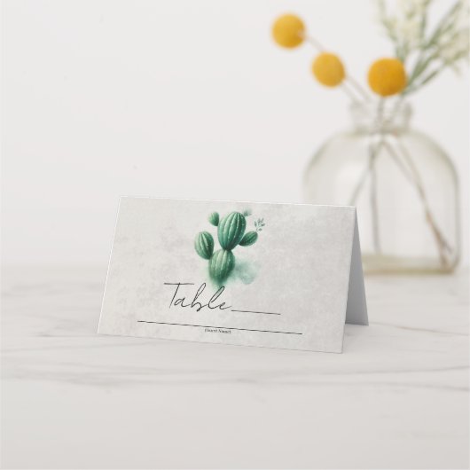 Carte De Placement Numéro de table de mariage gris cactus vert aquare (Devant)