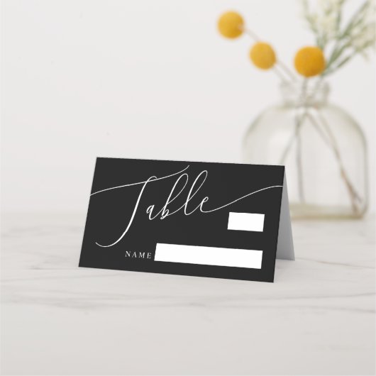 Carte De Placement Numéro de table de Mariage minimal noir (Devant)